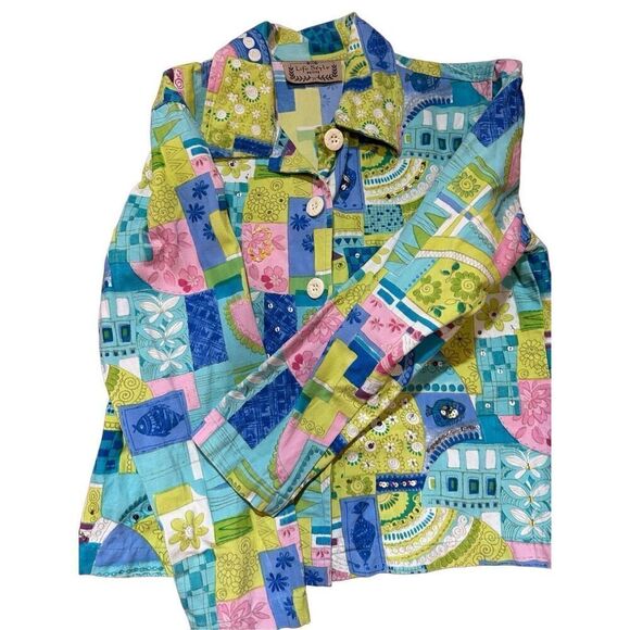 Life Style Petite Women's Boho Embellished Pastel Color Denim Jacket Small - Picture 4 of 10